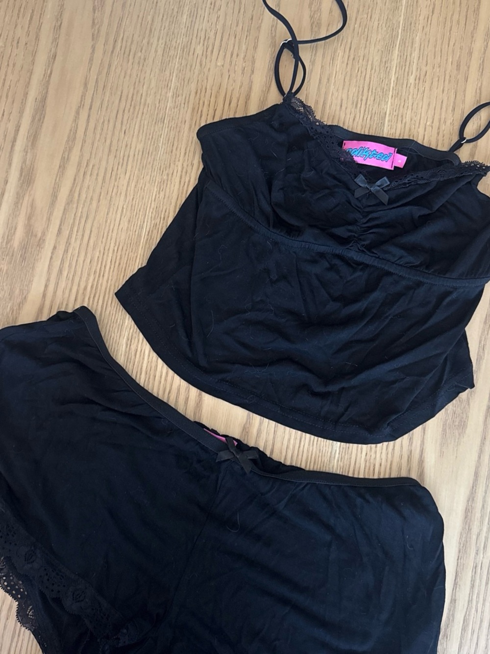 Edikted Black Lace-Trim Cami & Shorts Sleep Set